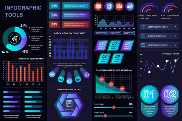 Bundle Infografica Elementi Del Kit Diversi Grafici Diagrammi Flusso Lavoro — Vettoriale Stock