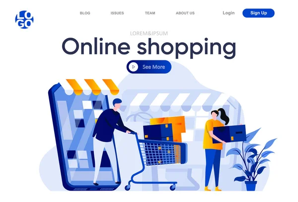 Nternetten Alışveriş Sayfası Mobil Uygulamalı Alışveriş Alışveriş Arabası Vektör Çizimleriyle — Stok Vektör