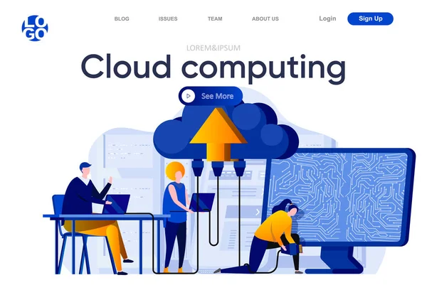 Computación Nube Plana Landing Page Ingenieros Mantenimiento Base Datos Nube — Archivo Imágenes Vectoriales