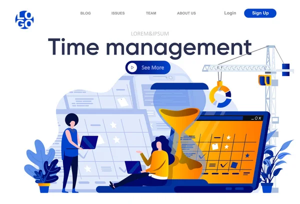 Gestión Del Tiempo Plana Landing Page Los Empleados Que Planifican — Archivo Imágenes Vectoriales