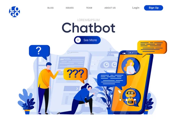 Chatbot Flat Landing Page People Chatting Chatbot Virtual Assistance Service — Stock Vector