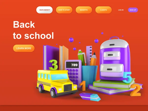 Back School Render Illustration Flat Landing Page Template Abstract Flat — Stock Photo, Image