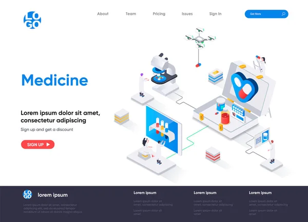 Medicina Isométrica Landing Page Diagnóstico Moderno Tratamento Clínica Exame Laboratorial — Vetor de Stock