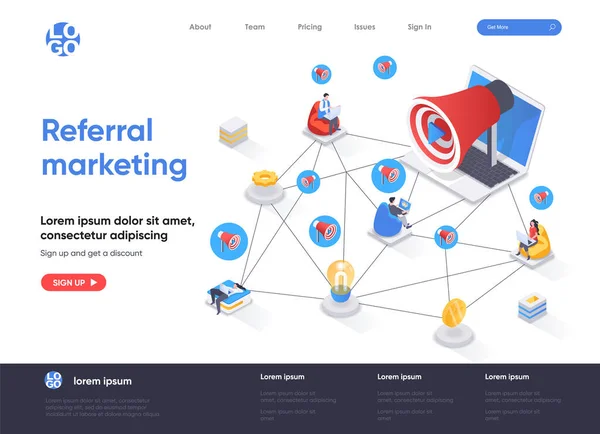 Referral Marketing Isometric Landing Page Promoting Social Media Attraction New — Stock Vector