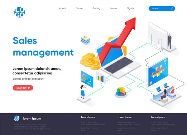 Gestión Ventas Página Destino Isométrica Desarrollo Fuerza Ventas Coordinación Las — Archivo Imágenes Vectoriales