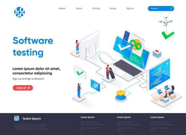 Prueba Software Landing Page Isométrica Pruebas Software Garantía Calidad Búsqueda — Archivo Imágenes Vectoriales