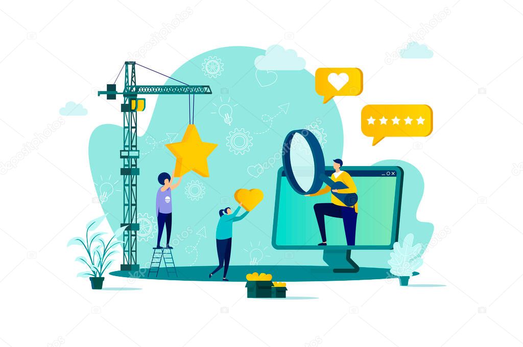 Trend watcher concept in flat style. Marketer study popular trends scene. Professional trend watching, marketing research and analyse. Vector illustration with people characters in work situation.