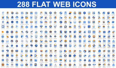 Paket vektör düz simgeler konsepti. Halk, Pazarlama, Güvenlik, İş, Eğitim, Ticaret, Teslimat, Finans ve daha fazlası gibi ikonları içerir. UI, UX vektör simgesi. Düz kavramsal resim paketi.