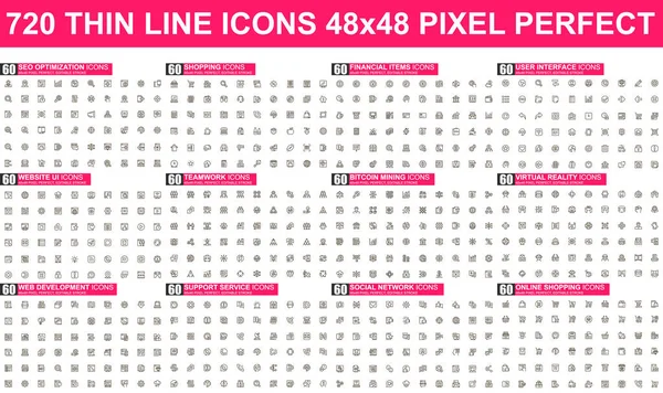 Vector Paquete Iconos Línea Delgada Contiene Iconos Como Seo Compras — Archivo Imágenes Vectoriales