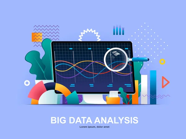 具有梯度的大数据分析平面概念 在线分析工具 软件开发公司网页模板 大数据分析和商业情报3D组合 矢量图解 — 图库矢量图片