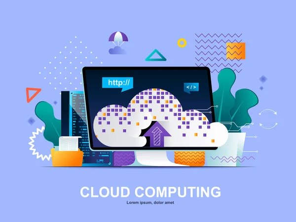 Cloud Computing Επίπεδη Έννοια Κλίσεις Τεχνολογία Virtualization Πρότυπο Ιστού Συστήματος — Διανυσματικό Αρχείο