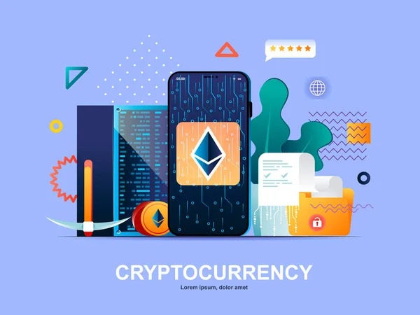 Cryptocurrency Flat Conception Gradients 암호화 템플릿 Etherum Digital Wallet Composition — 스톡 벡터