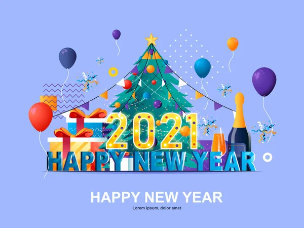 Šťastný Nový Rok 2021 Plochý Koncept Gradienty Zimní Sezóna Dovolená — Stockový vektor