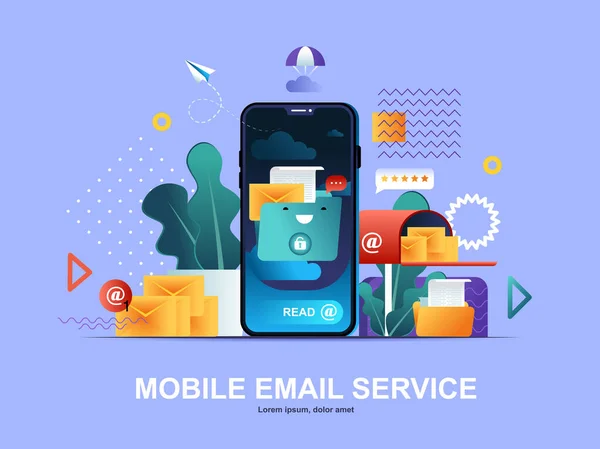 Mobiele Mail Service Plat Concept Met Gradiënten Online Mensen Communicatie — Stockvector