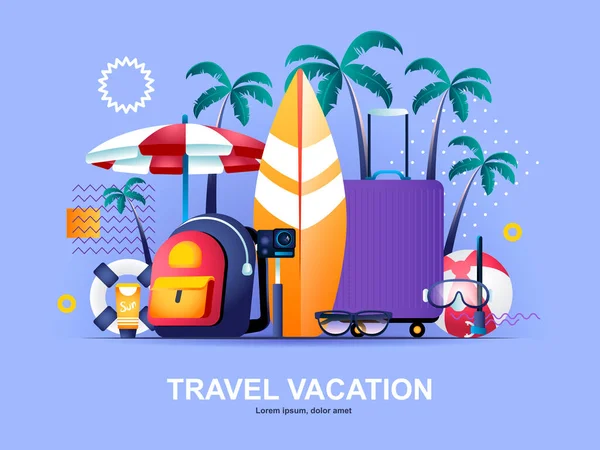 Reisen Ferienwohnung Konzept Mit Steigungen Buchung Von Flugtickets Und Hotelzimmern — Stockvektor