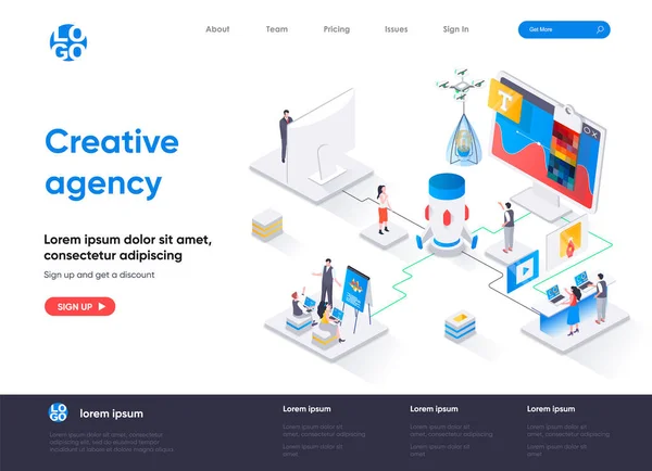 Creatief Bureau Isometrische Landing Page Creatief Ontwerp Workshop Isometrie Concept — Stockvector