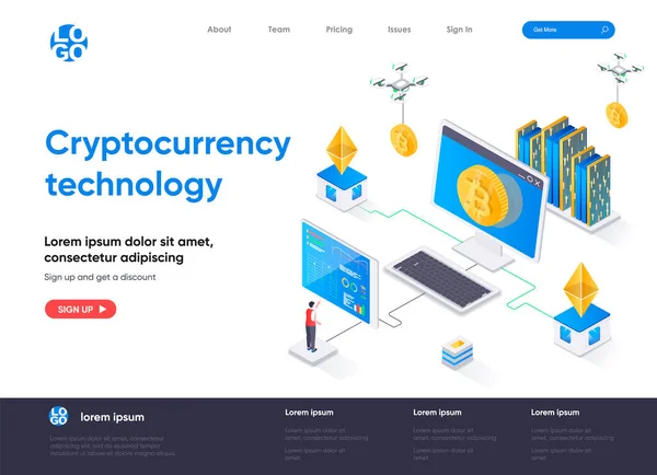 Crypto Monnaie Technologie Isométrique Page Renvoi Cryptographie Concept Isométrie Fintech — Image vectorielle