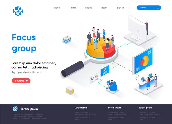 Grupo Focal Landing Page Isométrica Método Pesquisa Mercado Conceito Isometria — Vetor de Stock