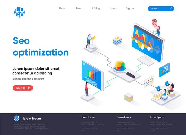 Diseño Landing Page Isométrico Optimización Geográfica Análisis Internet Concepto Isometría — Vector de stock