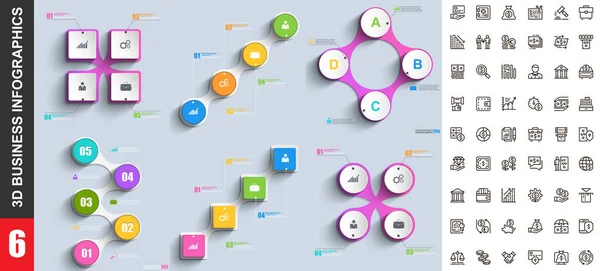 Bundle Infographics Vector Design Template Set Business Icons Pixel Perfect — Stock Vector