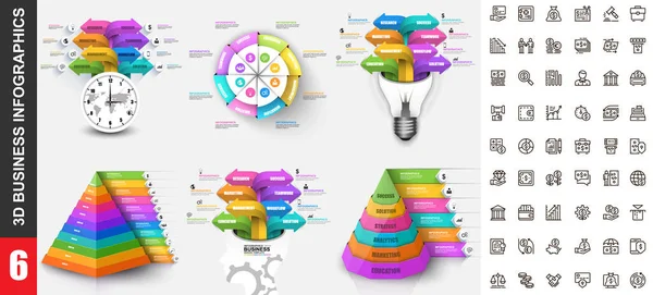 Paquete Infografías Plantilla Diseño Vectores Con Iconos Negocio Conjunto Píxel — Archivo Imágenes Vectoriales