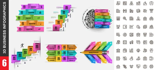 Bundle Infográficos Modelo Design Vetorial Com Conjunto Ícones Negócios Pixel —  Vetores de Stock