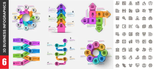 Bundle Infographics Vector Design Template Set Business Icons Pixel Perfect — Stock Vector