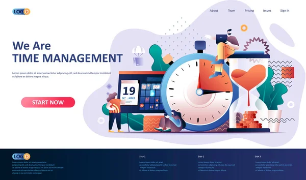 Gerenciamento Tempo Modelo Landing Page Plana Fluxo Trabalho Planejamento Eficaz — Vetor de Stock