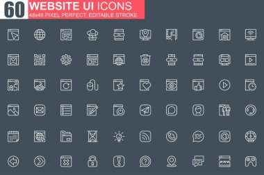 İnternet sitesi UI ince çizgi simgesi seti. Web ve mobil uygulama için kullanıcı menüsü ve arayüz navigasyon ana hatları pictogram. Yönetim ve mesajlaşma basit. Izgara 48x48 piksel mükemmel doğrusal vektör simgeleri paketi.