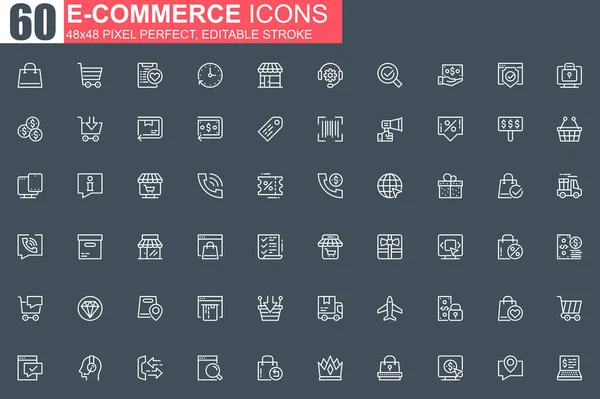 Commerce Dunne Lijn Pictogram Set Online Shopping Outline Pictogrammen Voor — Stockvector