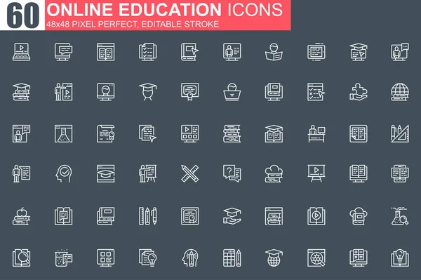 Online Εκπαίδευση Λεπτή Γραμμή Εικονίδιο Που Εικονογράμματα Περίγραμμα Αποστάσεως Εκπαίδευσης — Διανυσματικό Αρχείο
