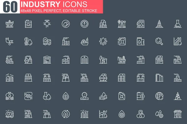 Heavy Industry Thin Line Icon Set Industrial Manufacturing Outline Pictograms — Stock Vector