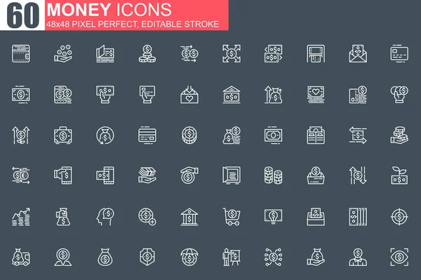 Money Thin Line Icon Set Money Management Saving Outline Pictograms — Stock Vector