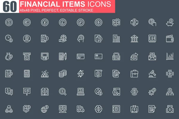 Financial Items Thin Line Icon Set Money Exchange Stock Trading — Stock Vector