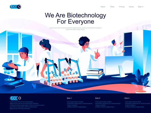 Somos Biotecnología Para Todos Página Aterrizaje Isométrica Investigación Científica Bioingeniería — Archivo Imágenes Vectoriales
