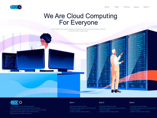 Somos Cloud Computing Para Todos Landing Page Isométrica Plataforma Hospedagem — Vetor de Stock