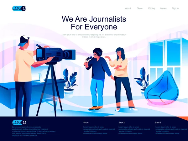 Journalists Everyone Isometric Landing Page Breaking News Isometry Website Page — Stock Vector