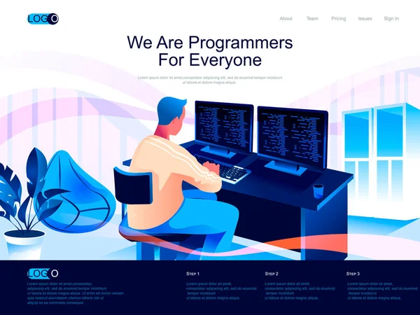 Wij Zijn Programmeurs Voor Iedereen Isometrische Landingspagina Software Ontwikkeling Vaardigheden — Stockvector