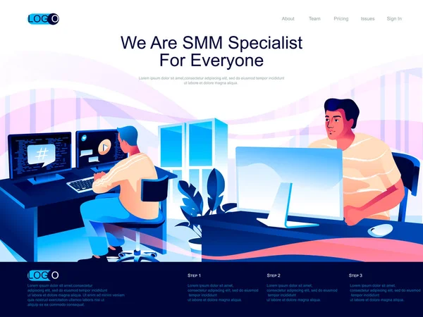 Wij Zijn Smm Specialist Voor Iedereen Isometrische Landing Page Digitale — Stockvector