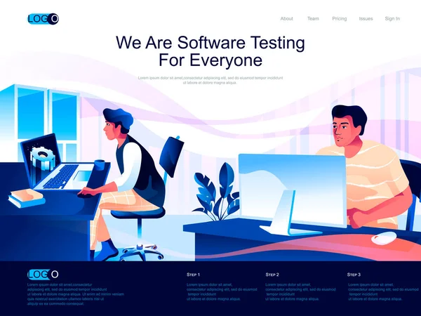 Wij Zijn Software Testing Voor Iedereen Isometrische Landing Page Website — Stockvector