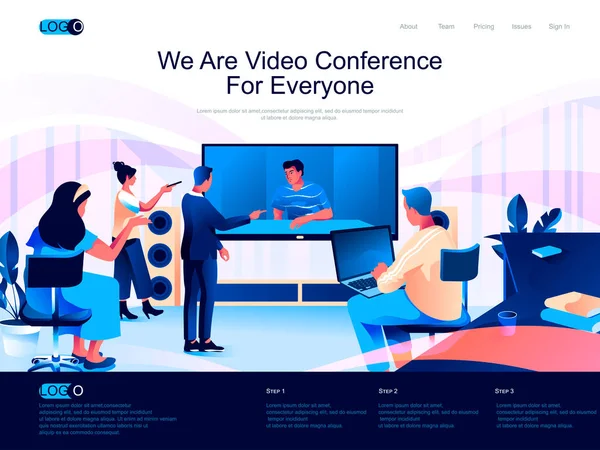 Wij Zijn Video Conferentie Voor Iedereen Isometrische Landing Page Website — Stockvector