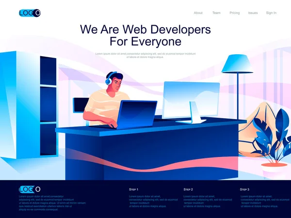 Wij Zijn Web Developers Voor Iedereen Isometrische Landing Page Volledige — Stockvector