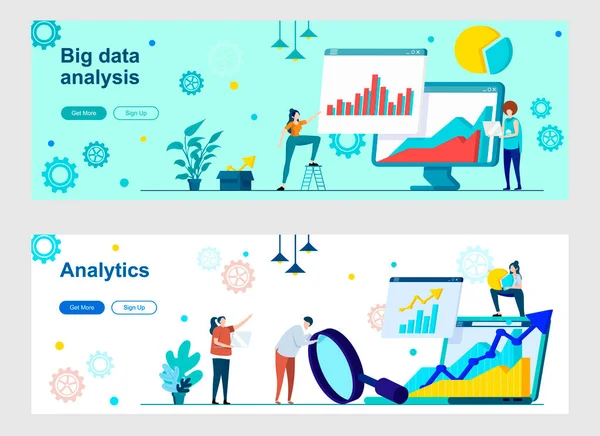 Página Inicial Análise Big Data Com Personagens Pessoas Pesquisa Especializada —  Vetores de Stock