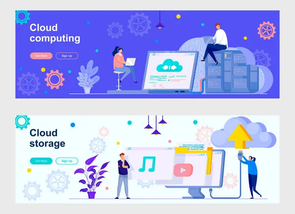 Cloud Computing Landing Page Mit Menschen Charakteren Internet Hosting Provider — Stockvektor