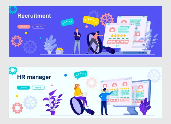 Management Landing Page People Characters Recruitment Research Staff Headhunting Web — Stock Vector