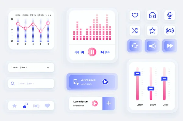 Gui Elementen Voor Mobiele App Voor Muziekspelers Audio Equalizer Instellingen — Stockvector