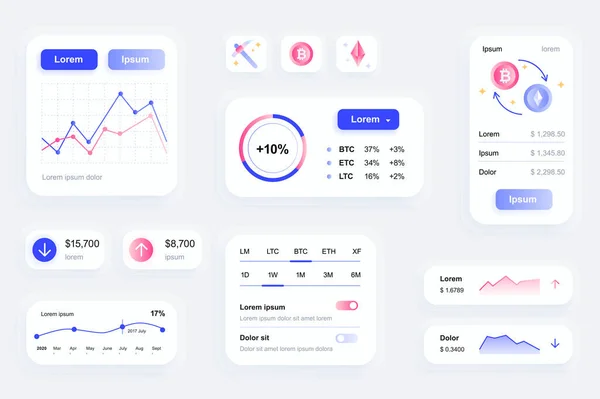 Elementos Gui Para Aplicación Móvil Criptomoneda Criptomoneda Minería Intercambio Comercio — Archivo Imágenes Vectoriales