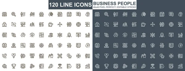 Business People Thin Line Icons Set Business Workflow Leadership Partnership — Stock Vector