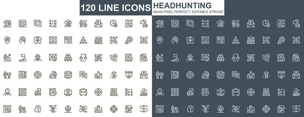 Headhunting Thin Line Icons Set Recruitment Staff Hiring Unique Design — Stock Vector