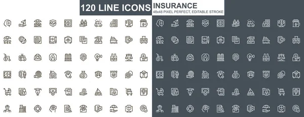 Assicurazione Linea Sottile Icone Impostate Protezione Contro Gli Infortuni Assicurazione — Vettoriale Stock